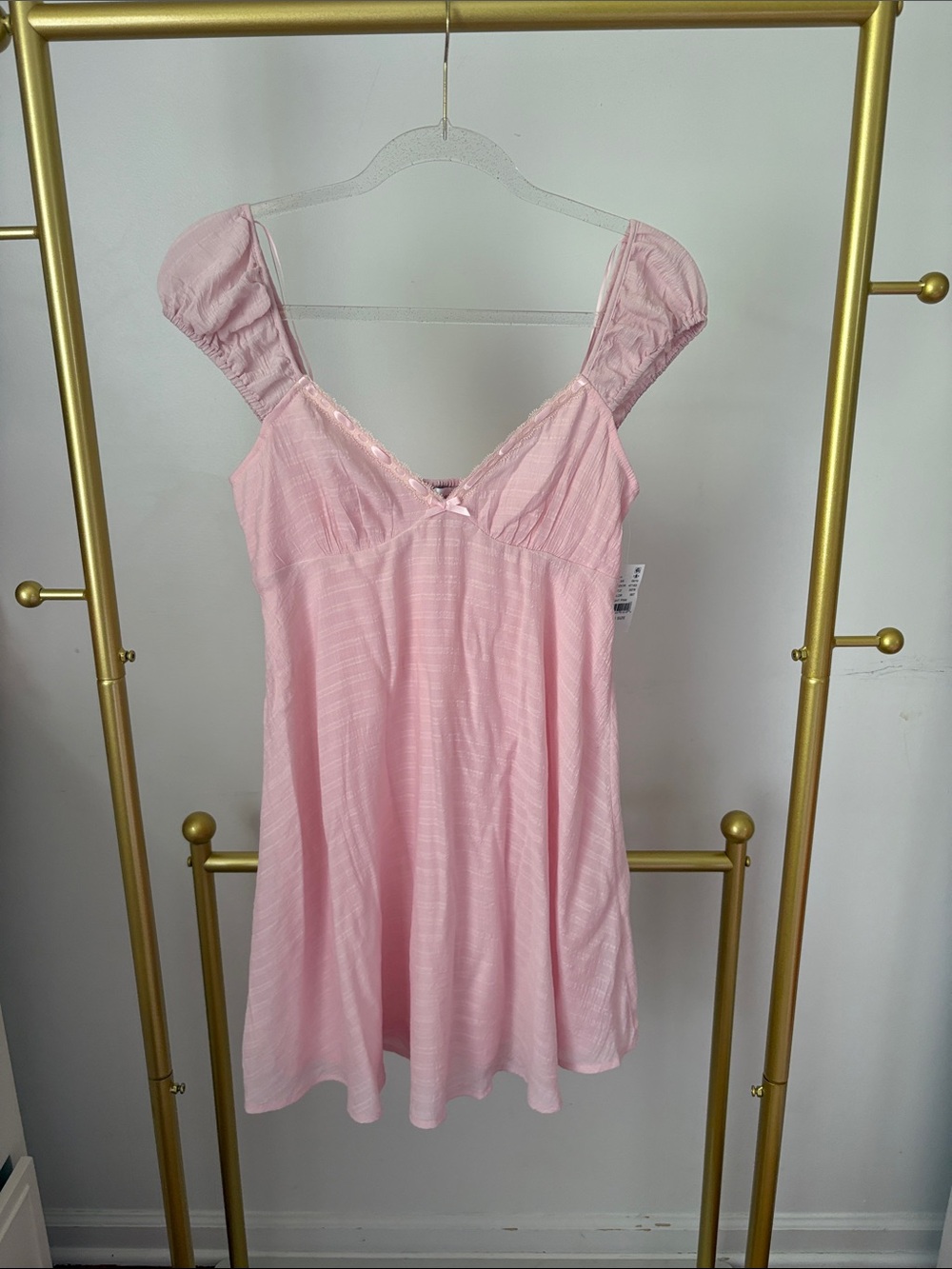 NEVER WORN PacSun Pink Silky Slip BabyDoll Mini Dress with Bow